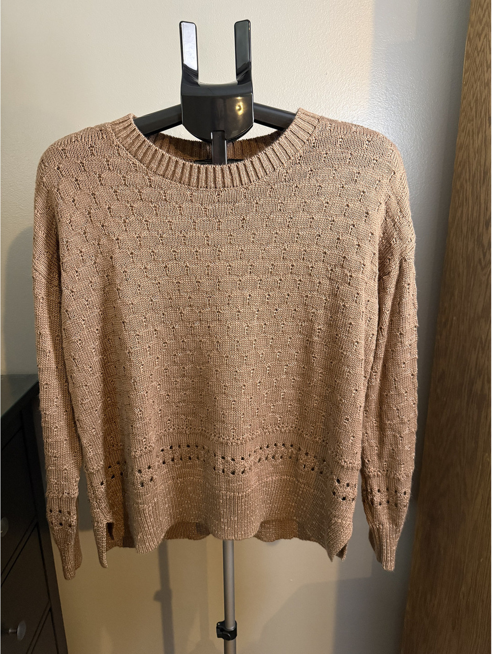 Maurices Women’s Large Taupe Pointelle Knit Sweater Side Slits